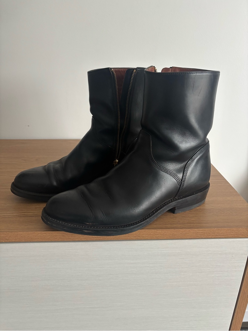 Men's Black Leather Zip Mid-Calf Boots